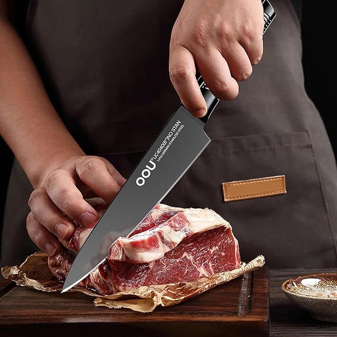 OOU Kitchen Knife Set - 15 Pcs High Carbon Stainless Steel Chef Knife Sets, Dishwasher Safe Black Knives Block Set With Built in Sharpener, Gifts for Men Women