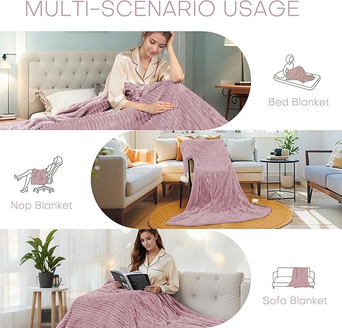 Electric Heated Blanket 50"x60" Throw Size with Cozy Flannel, 6 Heat Settings & 3 Hours Auto Off, Soft & Cozy Warming Throw for Home, Office, or Bed, Machine Washable, Pink