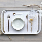 LINE+ARC Waterproof, Easy-to-Clean, 18"x12" Serving Tray Extra Large Handles (Bone) 100% Food-Grade Melamine for Breakfast, Dinner, Bed, Tea, Crafts, Decorative, TV, Couch, Outdoor, Patio