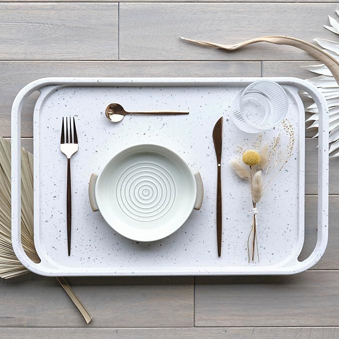 LINE+ARC Waterproof, Easy-to-Clean, 18"x12" Serving Tray Extra Large Handles (Slate) 100% Food-Grade Melamine for Breakfast, Dinner, Bed, Tea, Crafts, Decorative, TV, Couch, Outdoor, Patio