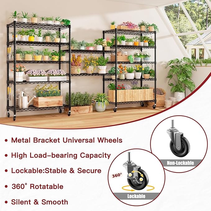 PrimeZone 6 Tier Wire Shelving with Wheels,Metal Shelf Heavy Duty Adjustable Kitchen Storage Shelves Unit, Pantry Organizer Rack Rolling for Garage Closet Laundry 36" W x 16" D x 79" H 2 Pack