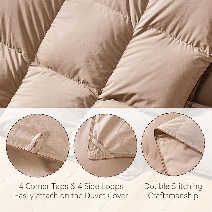SNOWMAN Premium Down Comforter Twin Size, Luxurious All Season Duvet Insert with Cotton Blended Fabric, 28oz Fill Weight 3D Baffle Box Design Hotel Bedding Comforter (Khaki,68"x90")