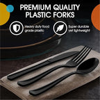 Party Solids Black Plastic Silverware Heavy Duty 300 Pieces Black Plastic Cutlery Sets, Utensil Sets, 100 Of Each Forks, Knives & Spoons Disposable Cutlery Set, Flatware Set For Party Supplies