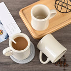 11oz Ceramic Diner Coffee Mug set Stoneware Coffee Cups Set for Restaurant, Diner, Farmhouse, Coffee Shop, Home set of 4 with Coffee spoons and Woven Coasters (Cream)