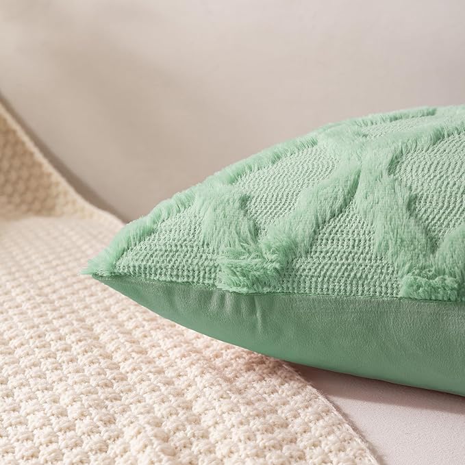Set of 2 Soft Moroccan Throw Pillow Covers 12x20 Inch Plush Boho Decorative Pillow Cover Accent Cushion Case for Couch Sofa Bed, Sage Green