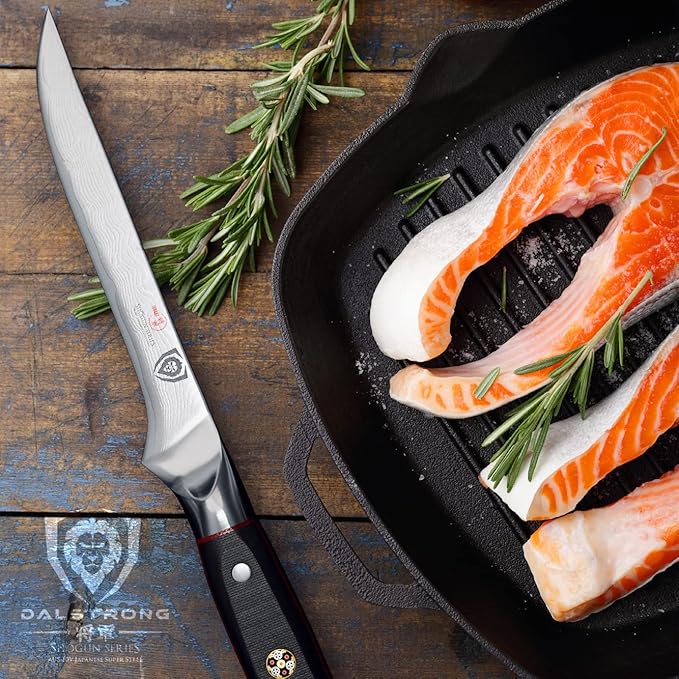 Dalstrong Boning Knife - 6 inch - Shogun Series ELITE - Damascus - AUS-10V Japanese Steel - Fillet Knife Gift - Carving, Boning, Trimming, Deboning - Black G10 Handle - Sheath Included