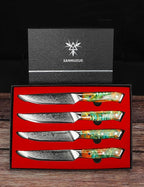Steak Knives Set of 4, Ultra Sharp Non Serrated Kitchen Steak Knife 5 Inch - Damascus Steel & Resin Handle - Xuan Series(Fantasy Orange)