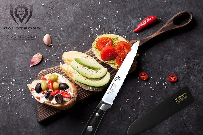 Dalstrong Serrated Utility Knife - 5.5 inch - Gladiator Series Elite - Forged High Carbon German Steel - Kitchen Knife Gift - Serrated Knife Blade - Sheath Included - NSF Certified