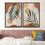SIGNFORD Framed Canvas Print Wall Art Mid-Century Palm Leaf and Geometry Symbols Abstract Shapes Illustrations Modern Boho Nature Colorful Chic for Living Room, Bedroom, Office - 24"x36"x2 Black
