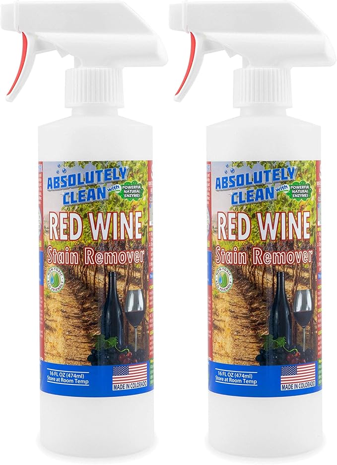 Amazing Red Wine Stain Remover – Natural Enzymes Eliminate Wine Stains Fast - Cleans Carpet, Upholstery, Clothing, Table Cloth & More - USA Made (16oz 2 Pack)