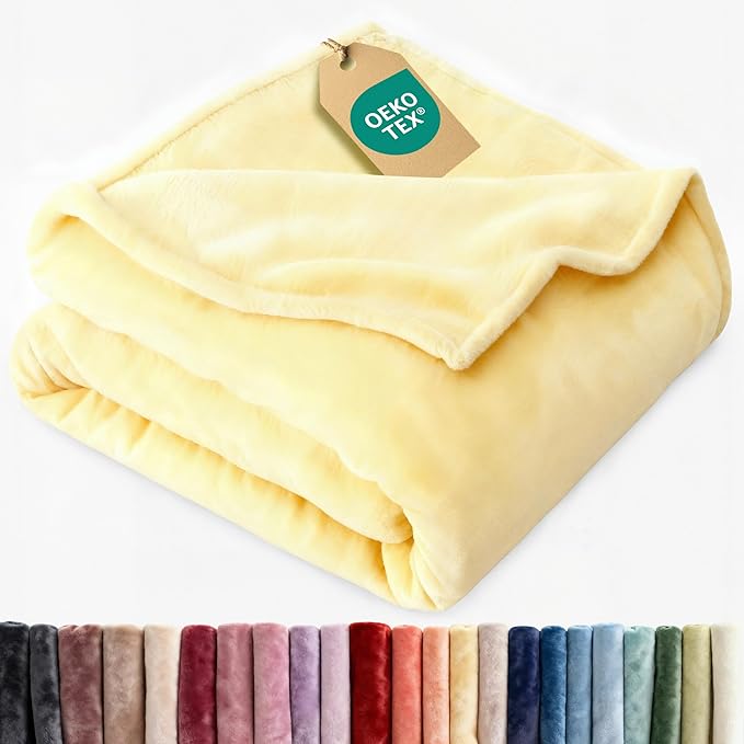 Ultra Soft Fleece Blanket King Size - Flannel Fleece Luxury King Blanket - Lightweight for Couch Bed Chair - Thick, Warm and Breathable - All Season Cozy Fuzzy, Anti-Static Microplush Bedding, Yellow
