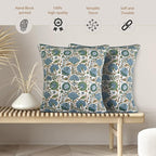 Ridhi Asparagus Green Print Cotton Throw Pillow Covers for Decorative Couch Pillows for Living Room, Chic Boho Cute Outdoor Thanksgiving Pillows Covers Gifts 20x20 Inches