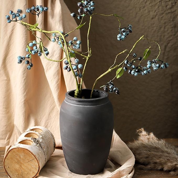 Terracotta Rustic Vase, Farmhouse Decorative Vase Boho Decor, Ceramic Vases for Home Decor, Table, Living Room, Shelf Decoration, 8.2 Inch