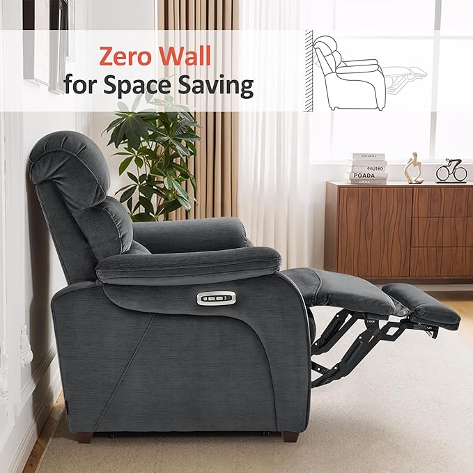 MCombo Zero Wall Recliner Loveseat, Power Recliner Loveseat with Adjustable Headrest, USB A & C Charge Ports, Wood Legs, for Living Room, RVs, Small Spaces (Fabric, ST258M1, Dark Grey)