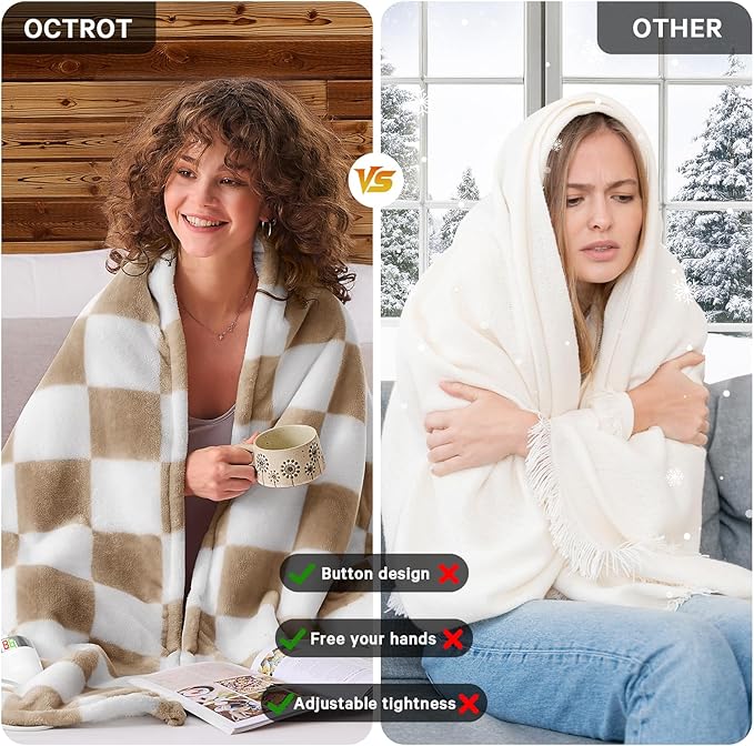 Light Brown Heated Blanket Electric Twin Size, 62X84 Heating Blanket with 10 Heat Level & 8 Hours Auto Off, Checkered Plaid Soft Fleece Sherpa Blankets Warmer Gifts for Couch Grandma Women Adults, ETL