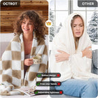 Light Brown Heated Blanket Electric Twin Size, 62X84 Heating Blanket with 10 Heat Level & 8 Hours Auto Off, Checkered Plaid Soft Fleece Sherpa Blankets Warmer Gifts for Couch Grandma Women Adults, ETL