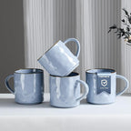 HaWare 14OZ Coffee Mugs Set of 4, Stoneware Coffee Cups with Handle, Latte Mug for Man, Woman, Dad, Mom, Modern Tea Mugs for Latte/Cappuccino/Cocoa/Milk, Dishwasher& Microwave Safe, Reactive Blue