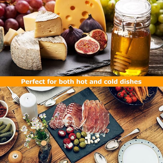 3PCS 12x12 Inch Large Slate Cheese Board with 3PCS Soapstone Chalks, Black Charcuterie Cutting Board Plates, Natural Stone Gourmet Serving Platter Tray for Cheese Sushi Pastry Bread Snack Meat Pastry