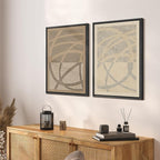 SIGNFORD Framed Canvas Print Wall Art Set Geometric Dot Patterns Earthy Beige and Brown Contrast Illustration Modern Art Decorative Nordic Nature for Living Room, Bedroom, Office - 24"x36"x2 Black