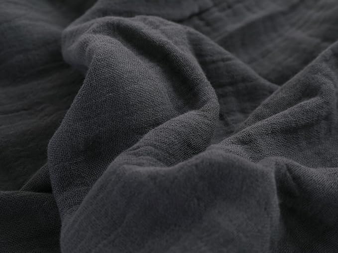 100% Cotton Muslin Throw Blanket for Bed, Couch, Small, Decorative, Soft, Pre-Washed, Breathable and Lightweight Gauze Blanket with Tassels, Suitable for All Seasons, Dark Grey, 50"x60"