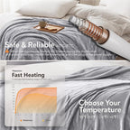 Wapaneus Foot Pocket Heated Blanket Electric Throw with 10 Heating Levels and 4 Timer Settings 4 Hours Auto Shut Off, Flannel Fast-Heating Heated Throw 50" x 60", Machine Washable,Light Grey