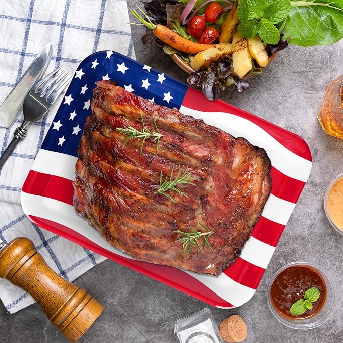 3Pcs Patriotic Serving Trays Red Blue White USA Flag Platter 4th of July Serving Dishes for Independence Day Veterans Day Party Decor