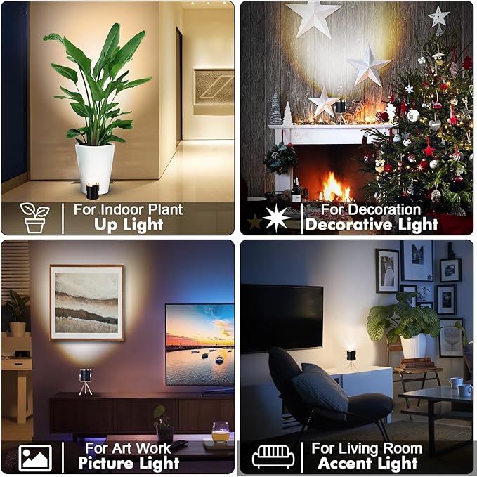 Spot Lights Indoor Floor Lamp, 6W Uplighting Indoor with Remote, Dimmable & Timer & 3 Color Temperatures, 2700K to 6500K Floor Can Lights for Plants Pictures Corner Ambient Lighting, 2 Pack