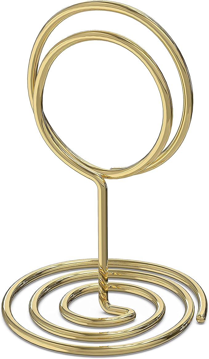 10 Pack Gold Table Number Holders for Signs - Photo Holders for Tables - Picture Holder for Tables - Mini Photo Stands - Placecard for Weddings Centerpieces - Wire Card Name Place Setting Card Stand