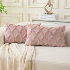 Set of 2 Soft Moroccan Throw Pillow Covers 12x20 Inch Plush Boho Decorative Pillow Cover Accent Cushion Case for Couch Sofa Bed, Pink