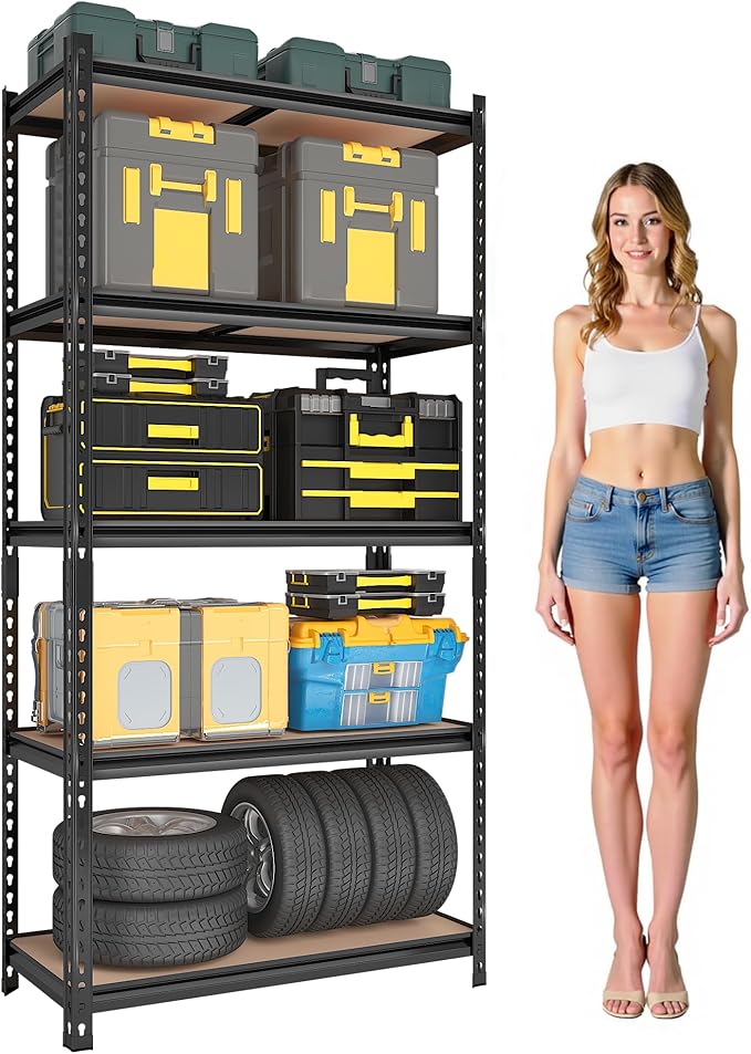 72" H Metal Storage Shelves 1500LBS Heavy Duty,5 Tier Garage Shelving Unit,Adjustable Garage Storage Utility Rack for Kitchen Pantry Basement Bathroom Closet