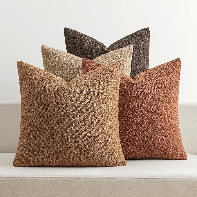 MIULEE Pack of 4 Decorative Textured Boucle Throw Pillow Covers 18x18 Inch Rustic Accent Solid Pillow Cases Soft Couch Cushion Covers for Modern Farmhouse Boho Chair Sofa Bed Livingroom Home Decor