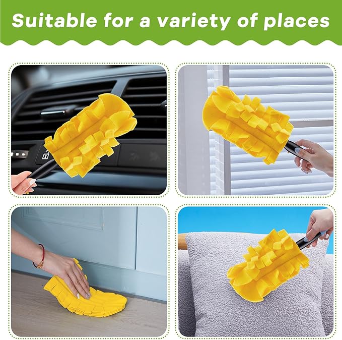 Zubebe 6 Pcs Duster Refill Reusable Fleece Duster Refills Feather Flat Dusters Multi Surface Washable Cleaning Pads Tools for Home, Blinds, Car, Pet, Furniture, Fans (Yellow)