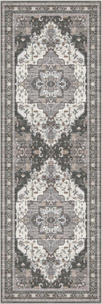 GENIMO 2X6 Hallway Runner Rug, Machine Washable Non Slip Vintage Floral Patchwork Runners, Thin Low Pile Chenille Carpet Runners for Entryway, Kitchen, Bathroom, Bedroom, Slate Gray