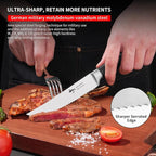MAD SHARK Steak Knives Set of 4,Premium 12.6-inch Serrated Steak Knife Set,Ultra Sharp German High Carbon Stainless Steel Triple Rivet Collection 4-Piece Kitchen Steak Knife Set (STEAK KNIFE SET OF 4)
