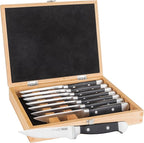 Viking Steak Knife Set, 8 Piece Stainless Steel Kitchen Knives Set with ABS Polymer Handles, Includes Wooden Gift Box, Hand Wash Only, Black