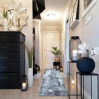 Rugcomf Runner Rug 2'6''x8' Hallway Washable Boho Soft Area Rug Abstract Pattern Non-Slip Faux Wool Vintage for Kitchen, Entryway, Laundry, Bedroom, Grey and Black