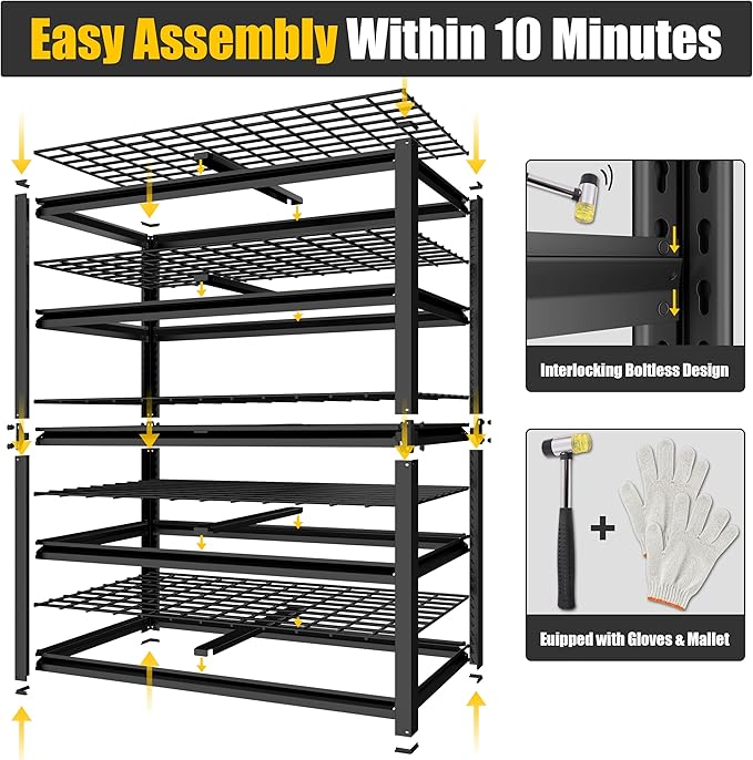 PrimeZone Heavy Duty Storage Shelves - 48" W X 18" D X 72" H Adjustable Garage Wire Shelving Unit, 5 Tier Industrial Metal Shelf Standing Utility Rack for Warehouse, Pantry, Basement, Black
