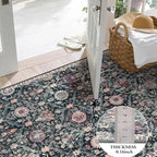 Lahome Moroccan Machine Washable Rugs for Living Room, 4x6 Rug for Bedroom Non-Slip Vintage Trellis Ultra-Thin Throw Carpet for Dining Room Office Nursery, Black/Multi