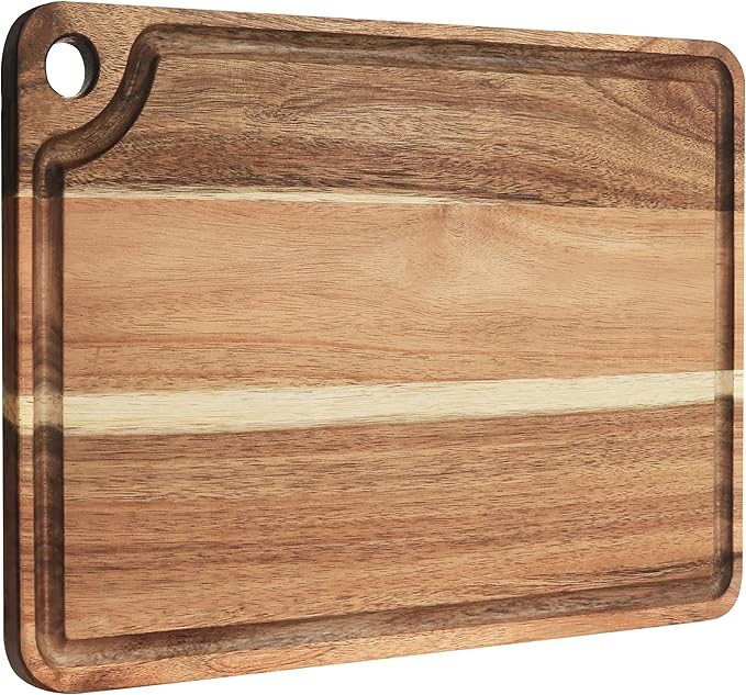 AZRHOM Large Acacia Wood Cutting Board for Kitchen, Butcher Block for Meat and Cheese, Chopping Board with Hanging Hole and Groove 18x12 Inch