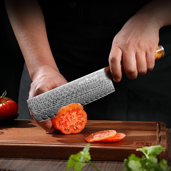 Kitory Damascus Nakiri Knife, 7" Ultra Sharp Kitchen knife - High Carbon 73-Layer 10Cr15CoMoV Stainless Steel - with White Shadow Wood Handle, for Kitchen and Restaurant, 2025 Gift