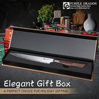 Purple Dragon Gyuto Chef Knife 7.5 Inch, German Vg10 Steel Ultra Sharp Kitchen Knife for Cutting Slicing, Meat Cleaver, Ergonomic Wooden Handle, Gift Box