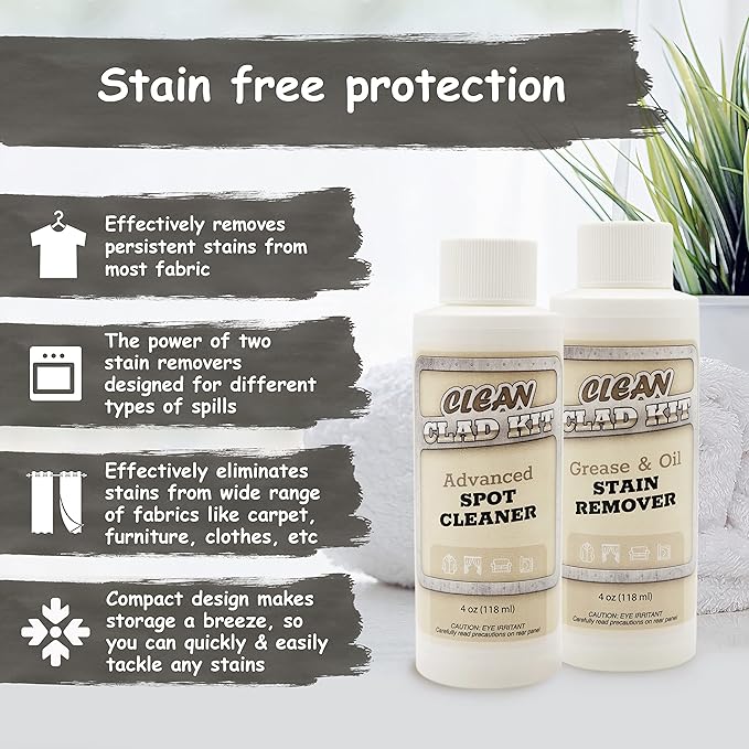 Upholstery Cleaner Kit – 2-Pack Stain Removers for Couch, Sofa, Car Seats & Carpet – Targets Grease, Food, Oil, Beverage & Makeup Stains – Auto Interiors & Home Use – Made in USA
