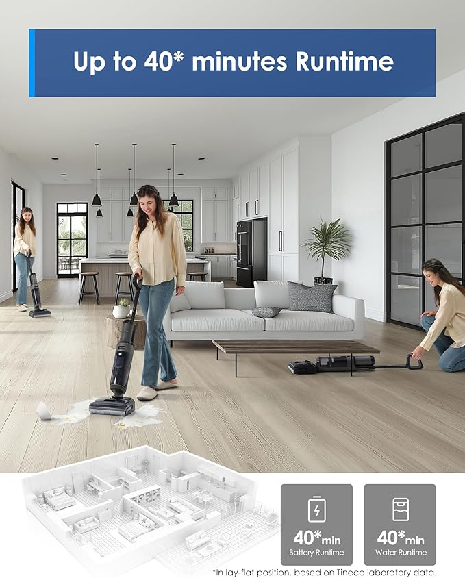 Tineco Floor ONE i6 Stretch Wet Dry Vacuum Cleaner, Vacuum & Mop All in One, 20kpa Powerful Suction, Up to 40 Minutes Runtime, 180° Lay-Flat, Anti-Tangle Design, Full-Path Self-Cleaning&185℉ Flashdry