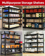 PrimeZone Heavy Duty Garage Storage Shelves - 48" W X 24" D X 72" H Adjustable Metal Shelving Unit, 5 Tier Industrial Shelves for Storage Standing Utility Rack for Warehouse, Basement, Black, 5 Pack