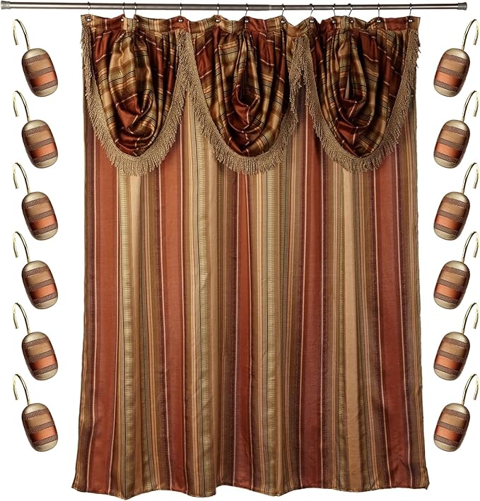 Zahari Home 13pc Contempo Bathroom Shower Curtain Sets Luxury Classic Shower Curtain & 12 Shower Curtain Hooks Contemporary Fabric Shower Curtain Unique Design Stylish Striped Shower Curtain Set