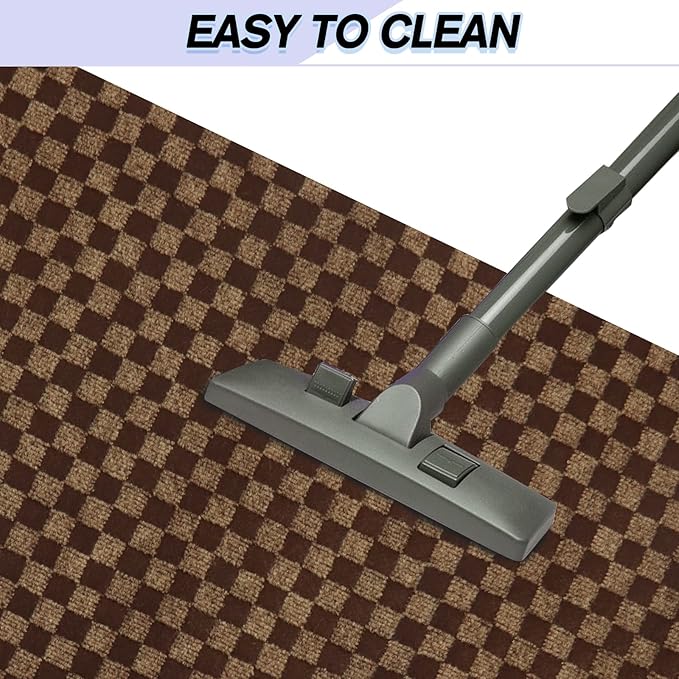 Custom Size Backed Non-Slip Area Rugs Runner, Easy Clean, Waterproof Runner Rugs for Hallway Entryway, Kitchen, Laundry, 4FT x 66FT, Brown Checkered