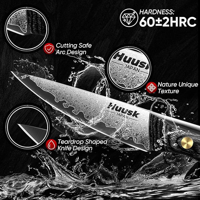 Huusk Damascus Paring Knife, 3 Inch Japanese VG10 Fruit Knives, Small Kitchen Knives for Precision Cutting, Full Tang Peeling Knives with Wooden Handle Coring, Trimming, Birthday Dad Mom Gift