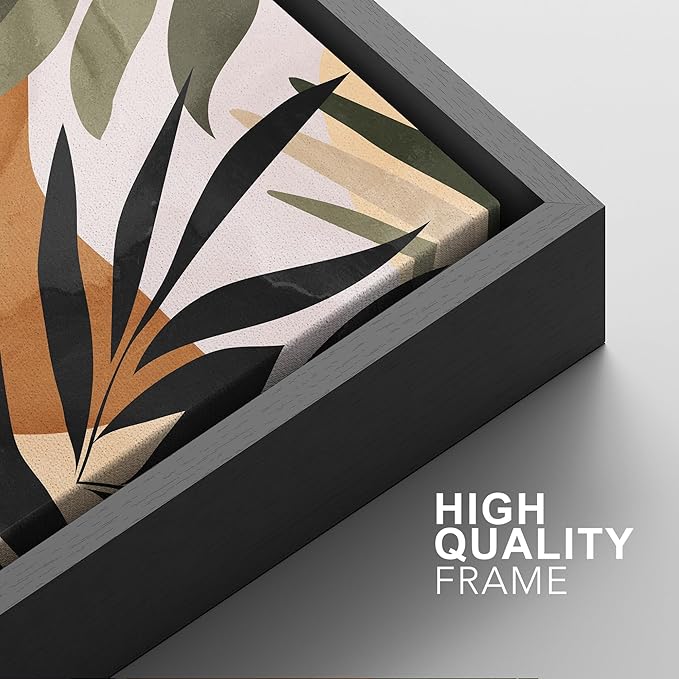 SIGNFORD Framed Canvas Print Wall Art Set Tropical Island Palm Leaf Geometric Collage Abstract Nature Illustrations Modern Art Decorative Minimalist Floral Botanical for Bedroom - 16"x24"x2 Black