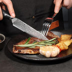 Steak Knives Set of 4,5 Inch VG10 Japanese Steak Knives, Damascus Pattern Half-serrated Meat Knife with Full Tang Handle,Razor-Sharp Durable Dinner Knives with Gift Box