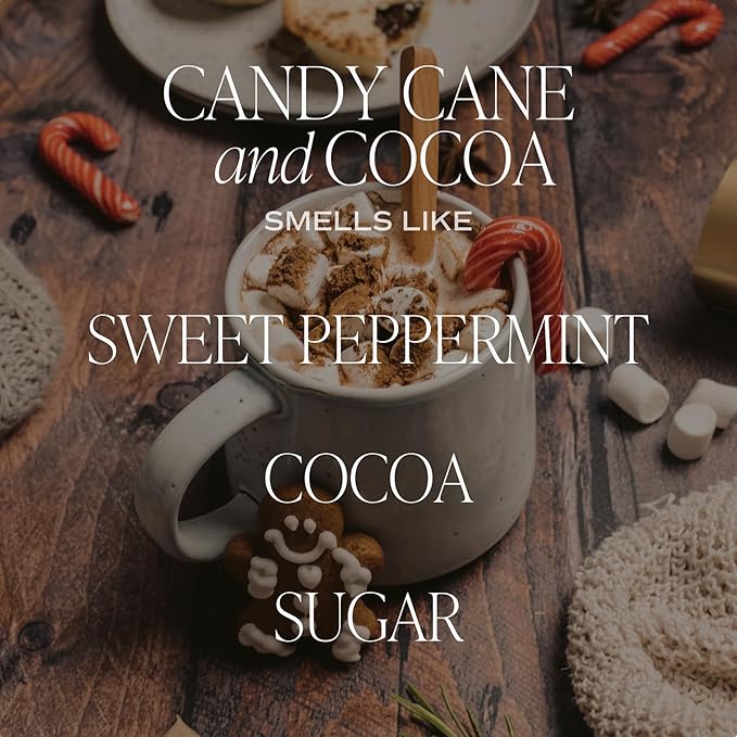 Sweet Water Decor Candy Cane and Cocoa Soy Candle - Hot Chocolate Peppermint Candle for Christmas Decor - Gold Foil Pattern 9oz Clear Jar, 40 Hour Burn Time, Made in The USA